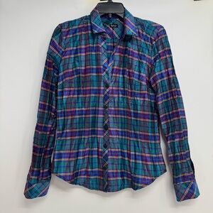 Beluva San Francisco Women Sz S Long Sleeve Button Up Shirt Plaid Pleated